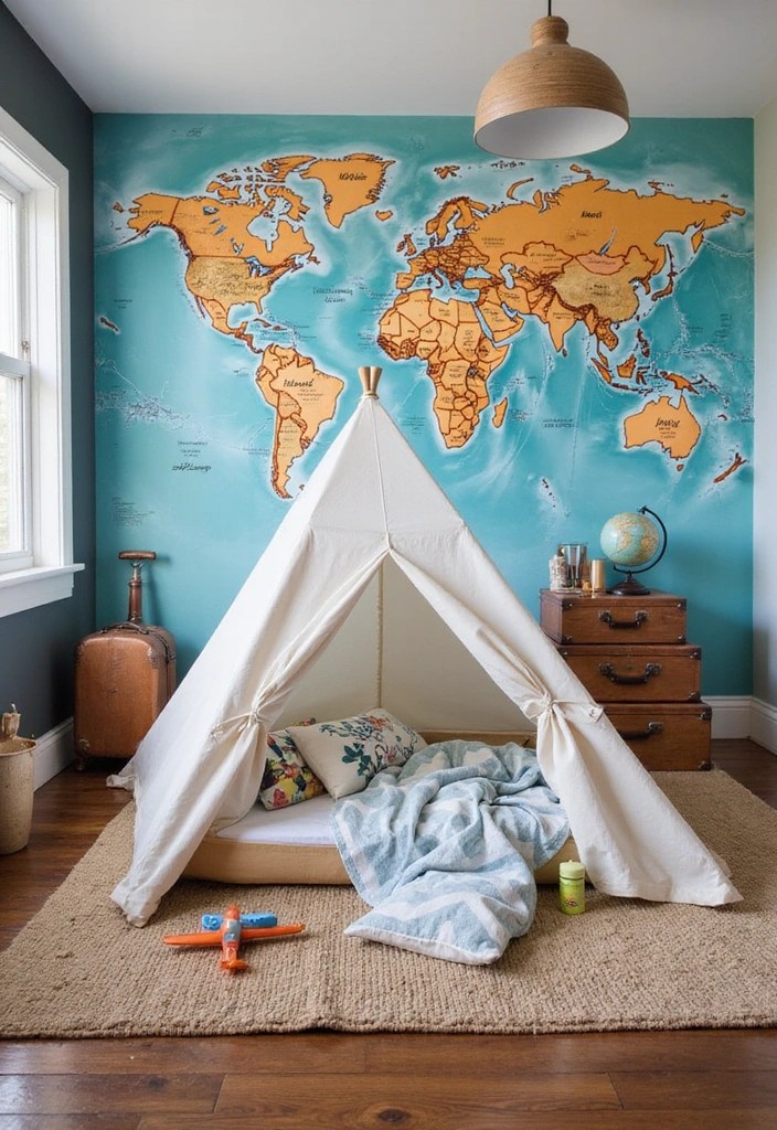 22 Vibrant and Playful Kids’ Room Decor Ideas: Blending Fun with Functionality - 10. Adventure Awaits with Travel Themes