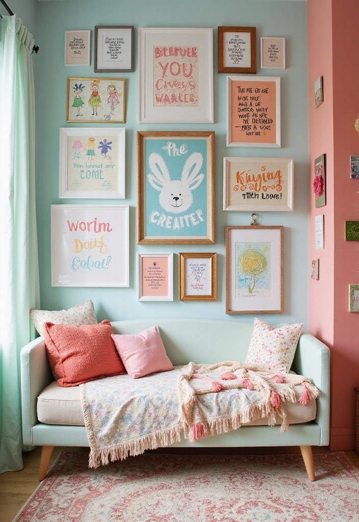 22 Vibrant and Playful Kids’ Room Decor Ideas: Blending Fun with Functionality - 4. Bright and Cheerful Gallery Wall